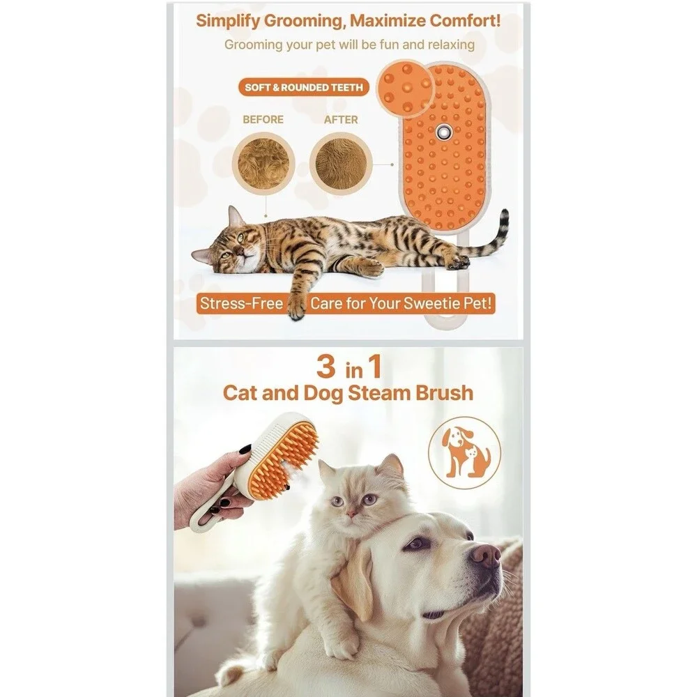 Electric Spray Handle Massage Brush Pet Grooming Rechargeable Cream White